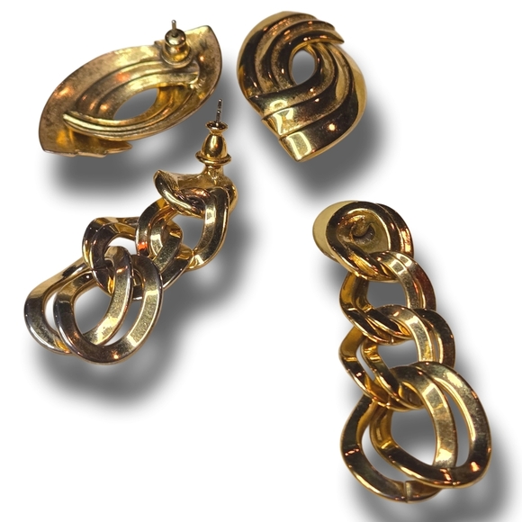 Vintage Gold Post Earrings 2 Pairs Bundle Lot Evening Dress Glam - Picture 4 of 4